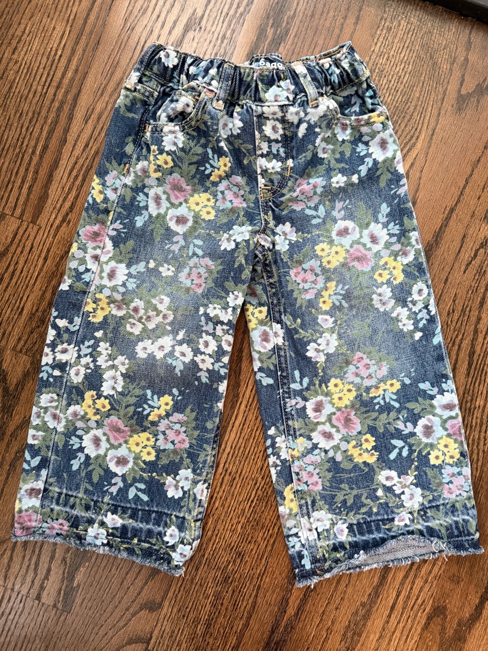 GAP Floral Print Denim Jeans - Blue with Pink & Yellow Flowers